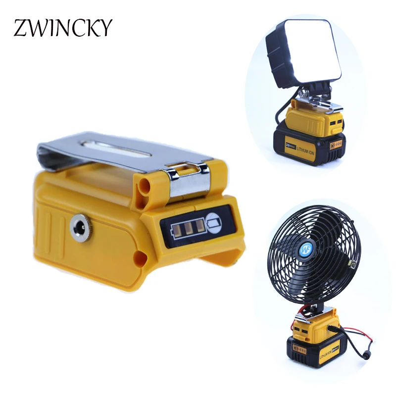 ZWINCKY Dual USB and LED Display Converter Adapter with 12V 5A DC Interface and Clip For DEWALT 18V 20V Li-Ion Battery
