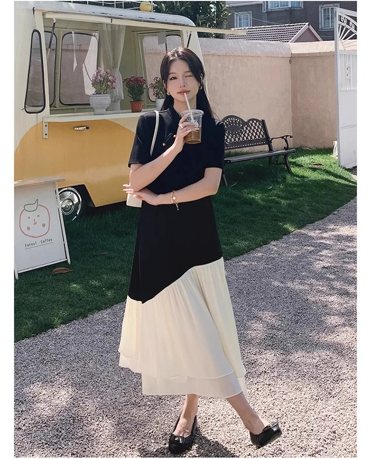2025 Summer Maternity Black Dress Short Sleeve Chinese Style Black Color Patchwork Elegant Pregnant Woman Fishtail Dress Mermaid