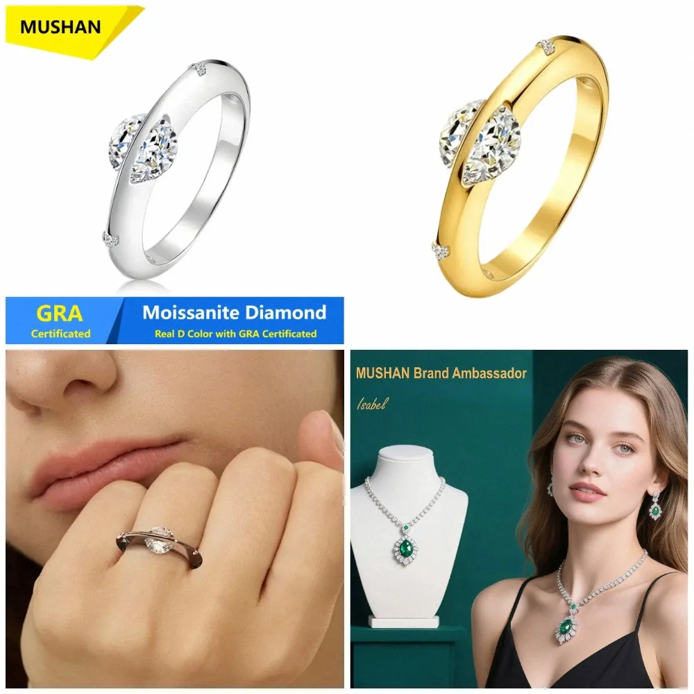 MUSHAN Luxury Jewelry 925 Sterling Silver Ring Band Women GRA Certificated Moissanite Diamond Emerald D Color Rings Fine Jewelry
