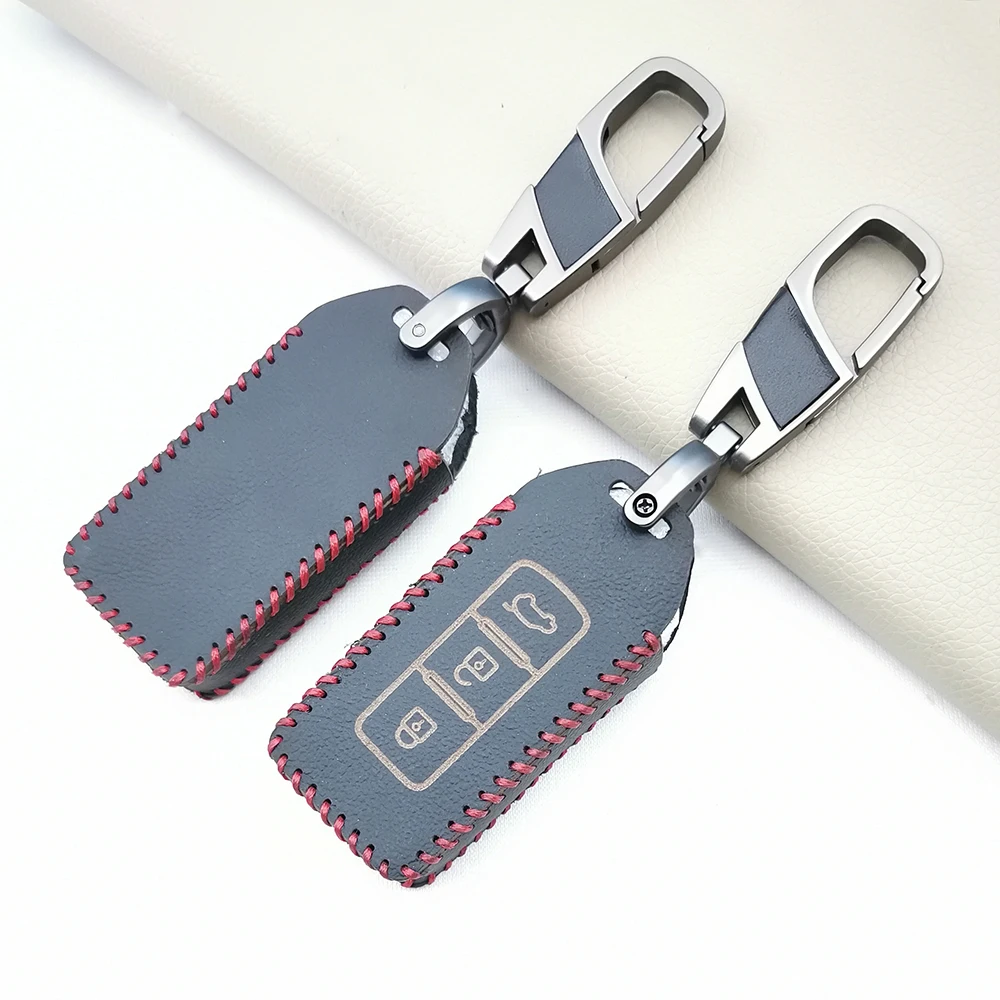 Leather Car Key Case Cover Set Fob For MITSUBISHI OUTLANDER Lancer EX ASX Colt Grandis Pajero Sport 3 Buttons Remote Key Bag