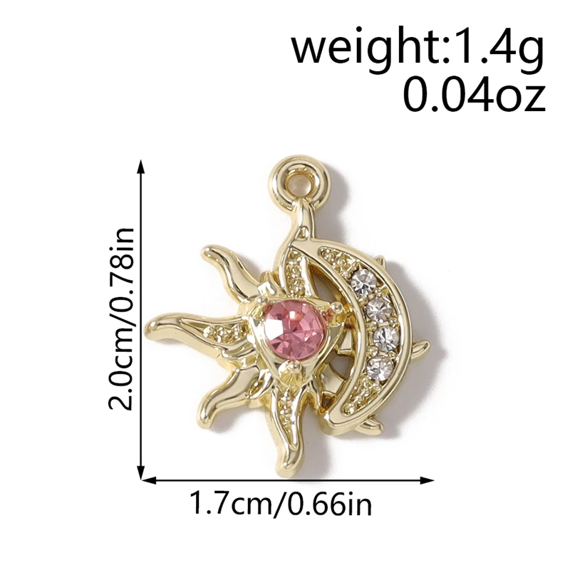 5 Stück, 17 x 20 mm, zarte Kristall-Metall-Anhänger in Form von Sonne und Mond, zum Basteln von Schmuck, Halsketten, Ohrringen, Armbändern und für DIY-Bastelarbeiten. – Detail 1
