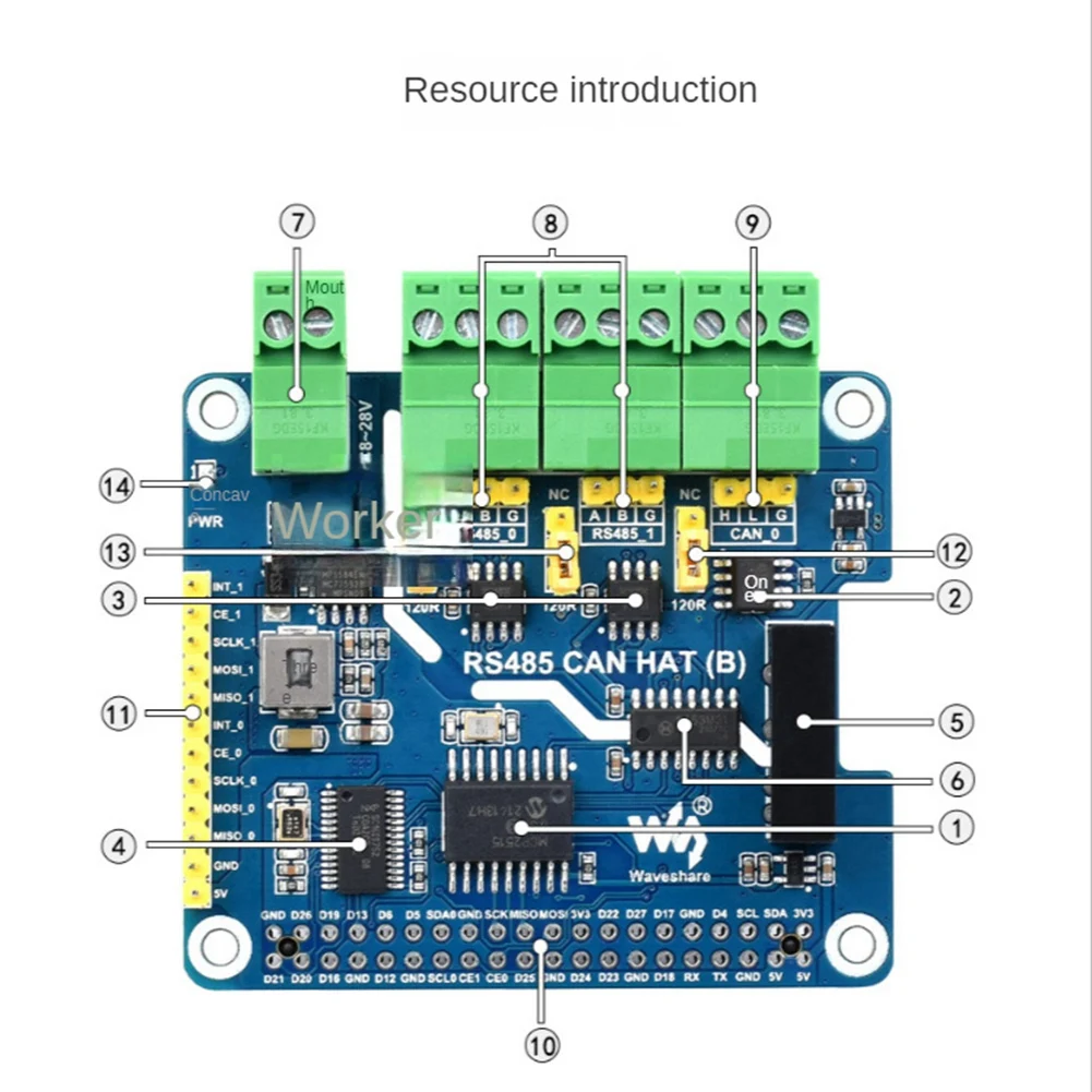 Waveshare RS485 CAN HAT RS485 CAN Expansion Board for Raspberry Pi Allows Stable Long-Distance Communication Via RS485/CAN