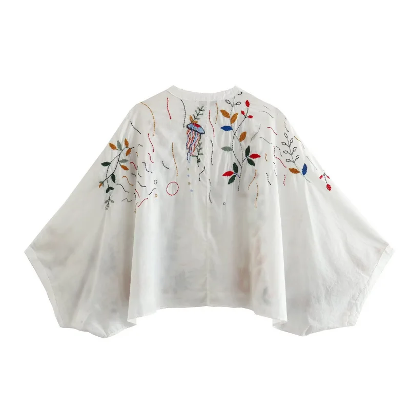 2025European and American Style Summer Women's New FashionVCollar Embroidered Elegant Shirt+Embroidered Skirt Set