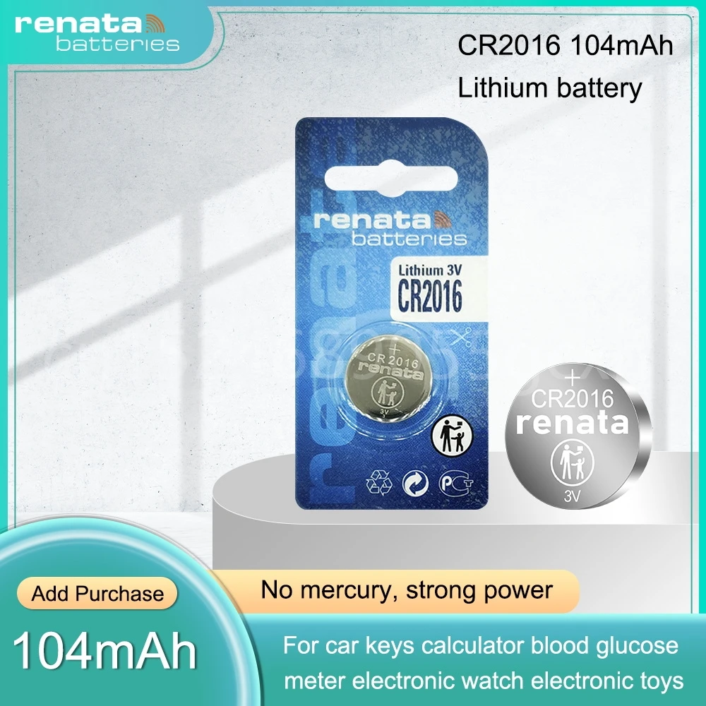 100% Original RENATA CR2016 3V Lithium Battery DL2016 ECR2016 for Toy Car Key Watch Motherboard Scale Button Coin Cell