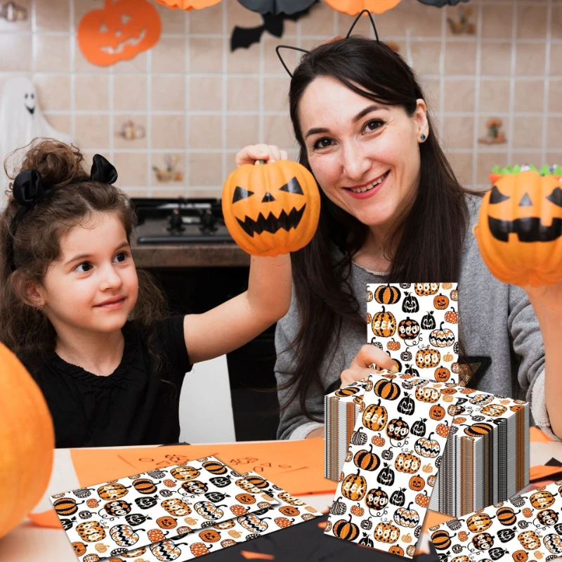 20Pcs 2Ply 33x40cm Halloween Napkins Pumpkin Boo Eek Disposable Paper Napkins for Party Decor