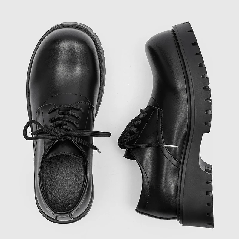 Classic Men Derby Shoes American Lace-up Thick-soled Anti-slip Fashionable Large-head Leather Shoes British Social Shoes Men