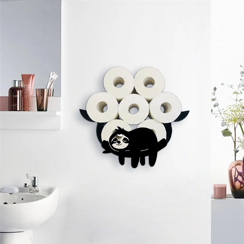

A67P-Durable Metal Sloth Toilet Paper Holder, Wall Mounted Roll Holder, Black Paper Storage, Perfect For Bathroom Decor