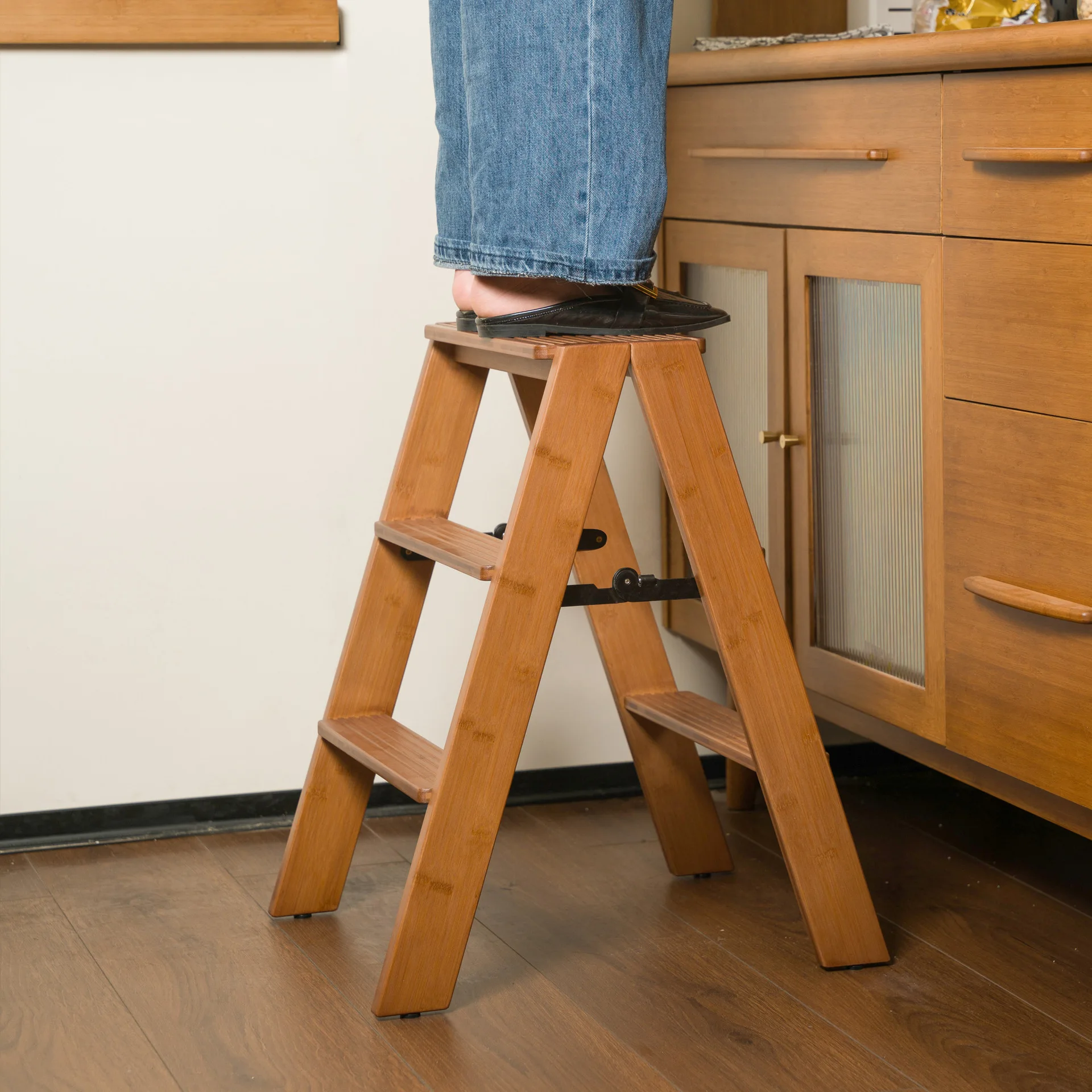 مقعد سلم متعدد الوظائف قابل للطي، مقعد تسلق منزلي، مقعد طرفي، سلم صغير محمول للمطبخ عالي