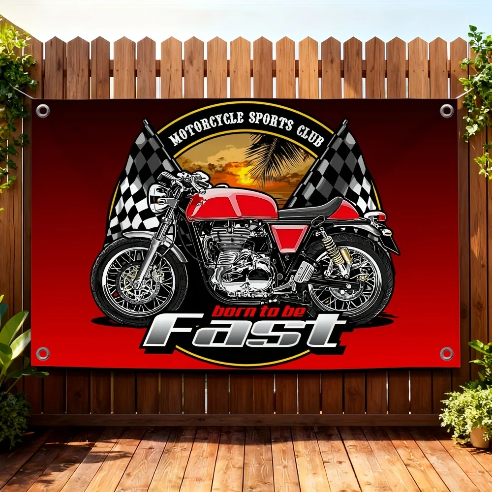Motorcycle Biker Flag Banner Outdoor Yard Decor Sports Club Bike Decoration Born to be Fast Chopper Sign 60x90cm
