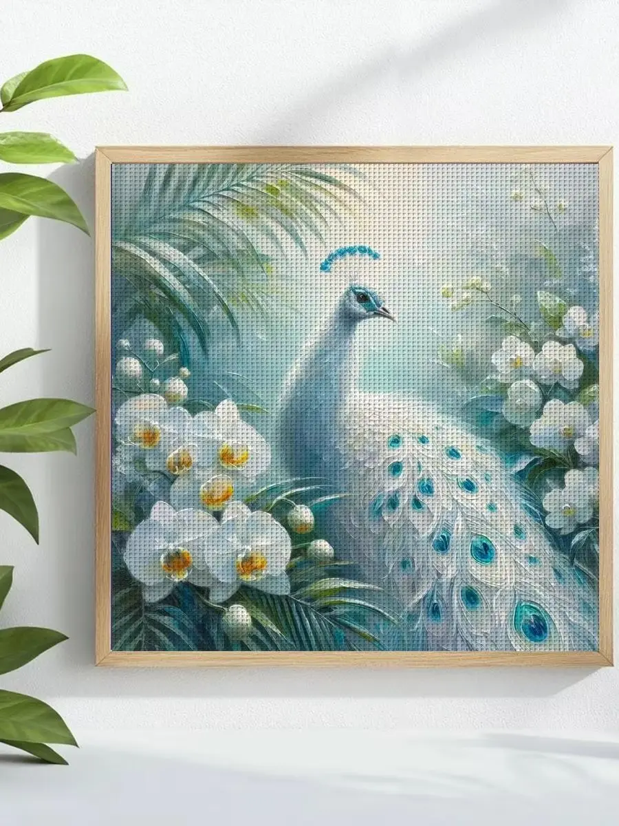 1 Stück 40x40 cm/15,74 Zoll Pfauen-Motiv Kreuzstich-Set DIY-Kit 11CT/14CT DIY Stickerei-Set DIY Kreuzstich-Set Neu eingetroffen – Detail 1