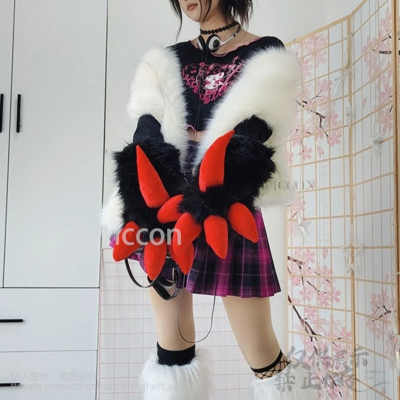 أنيمي التنين مخلب باو كيغ فروي لطيف كاواي أحمر أسود تأثيري Fursuit قفازات بيضاء الدعامة فتاة المرأة رجل هالوين البدلة مخصصة