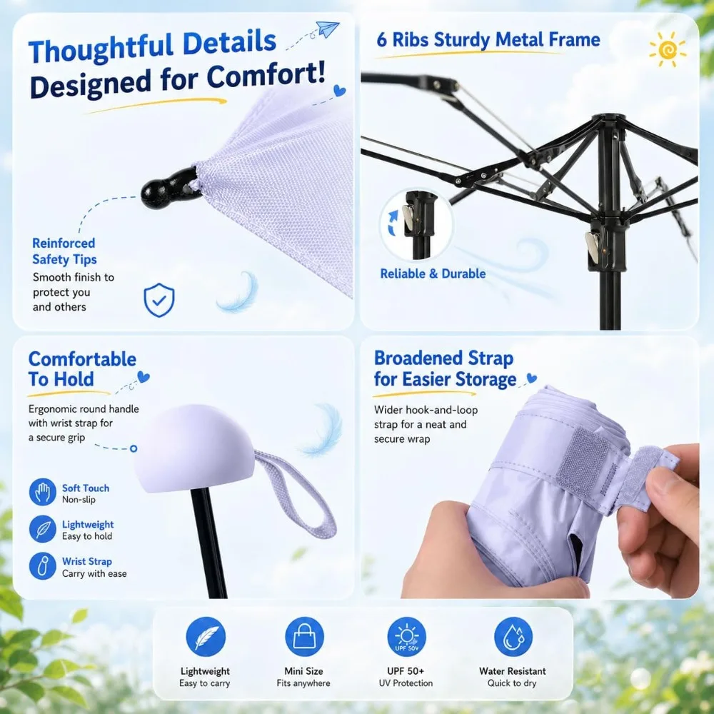 Mini Umbrella for Purse: Compact, UV Protection, Lightweight, Fits Backpack view 4