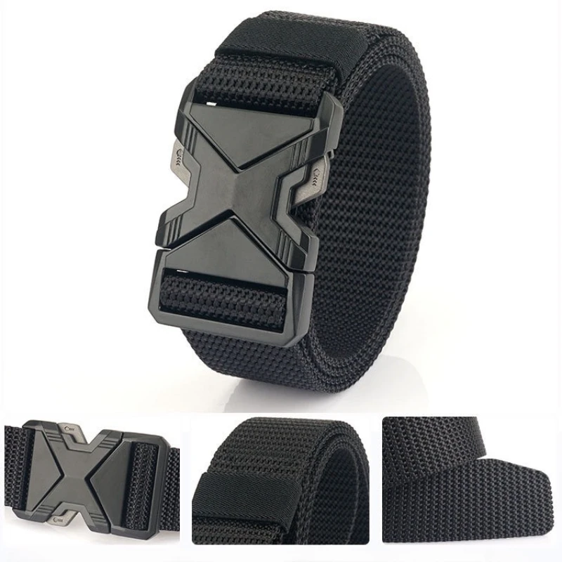 

New Quick Release Metal Pluggable Buckle Tactical Belt Breathable Elastic Belts for Men Elastic Pants Belt 125cm