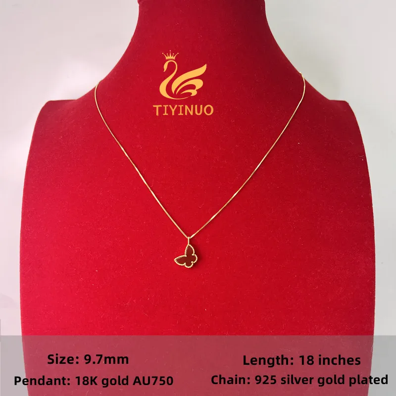 TIYINUO 100% Reale Dell'oro 18K delle Donne Del Pendente Agata Farfalla Collana Accessori Del Partito di Modo Sveglio Originale Gioielli di Lusso Au750