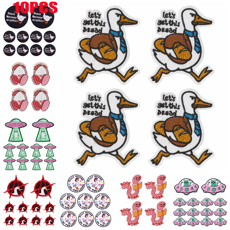 

10 шт., забавные нашивки с изображением гуся и кота, нашивки с изображением мультяшного животного, железные нашивки для одежды, термоклеевые нашивки для одежды, пришитые значки