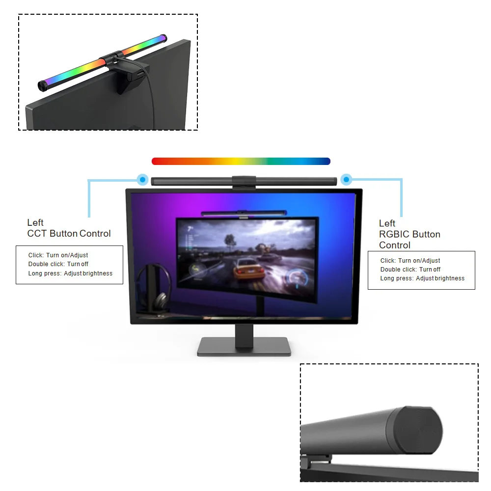 RGB-LED-Schreibtischlampe, dimmbar, für Büro, Computer, augenschonende Tischlampen für Studium, Lesen, Bildschirm, Monitor, hängende Lichtleiste