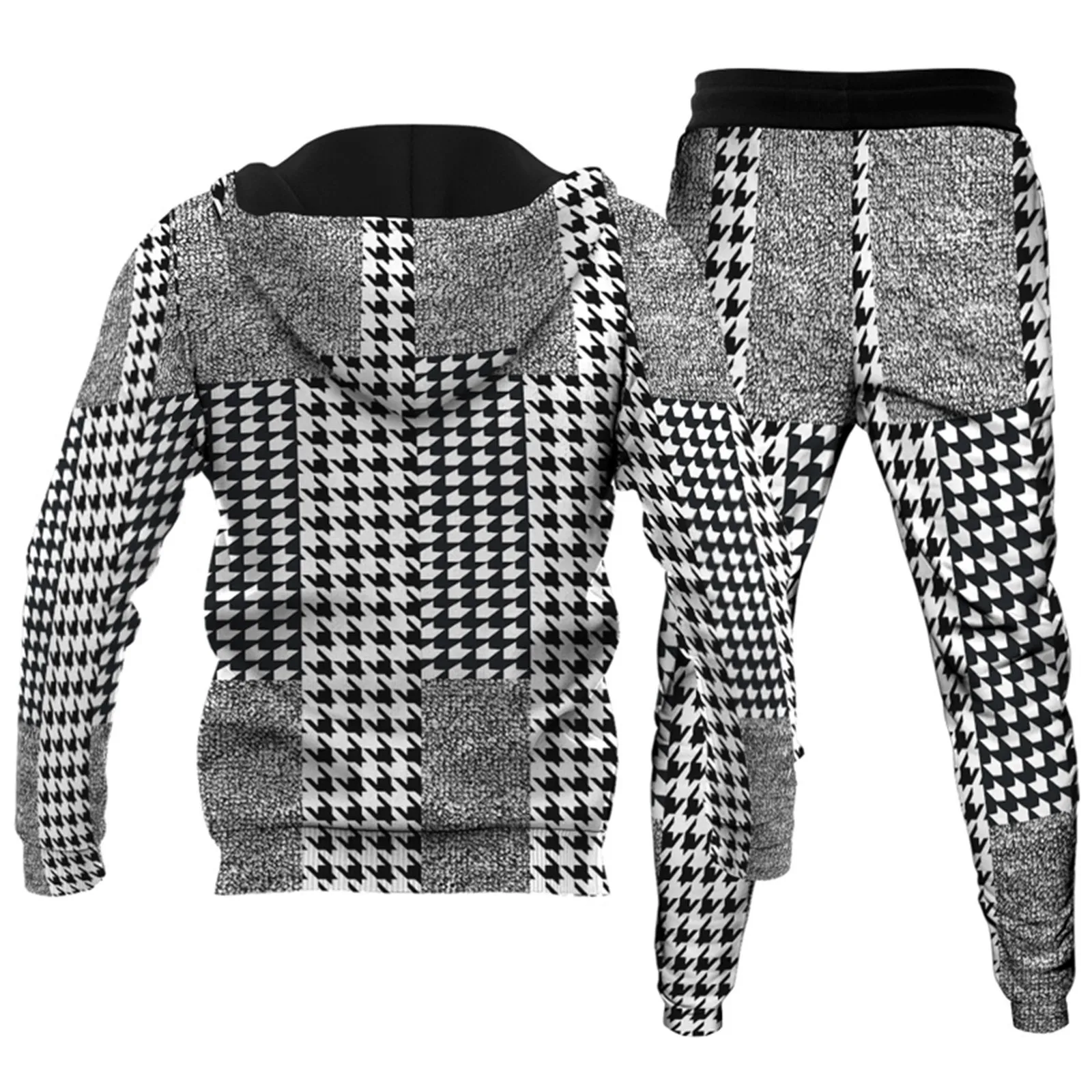 Casual Print Tracksuit Streetwear Men\'s Hoodies 2 Piece Pant Sets Sweatshirts+Sweatpants Warm Plus Size Sportwear Trouser Suits