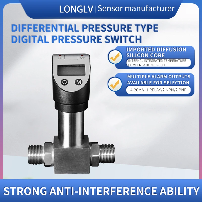 Longlv PTL537 digital differential pressure sensor transmitter switch, liquid oil water gas differential pressure controller swi