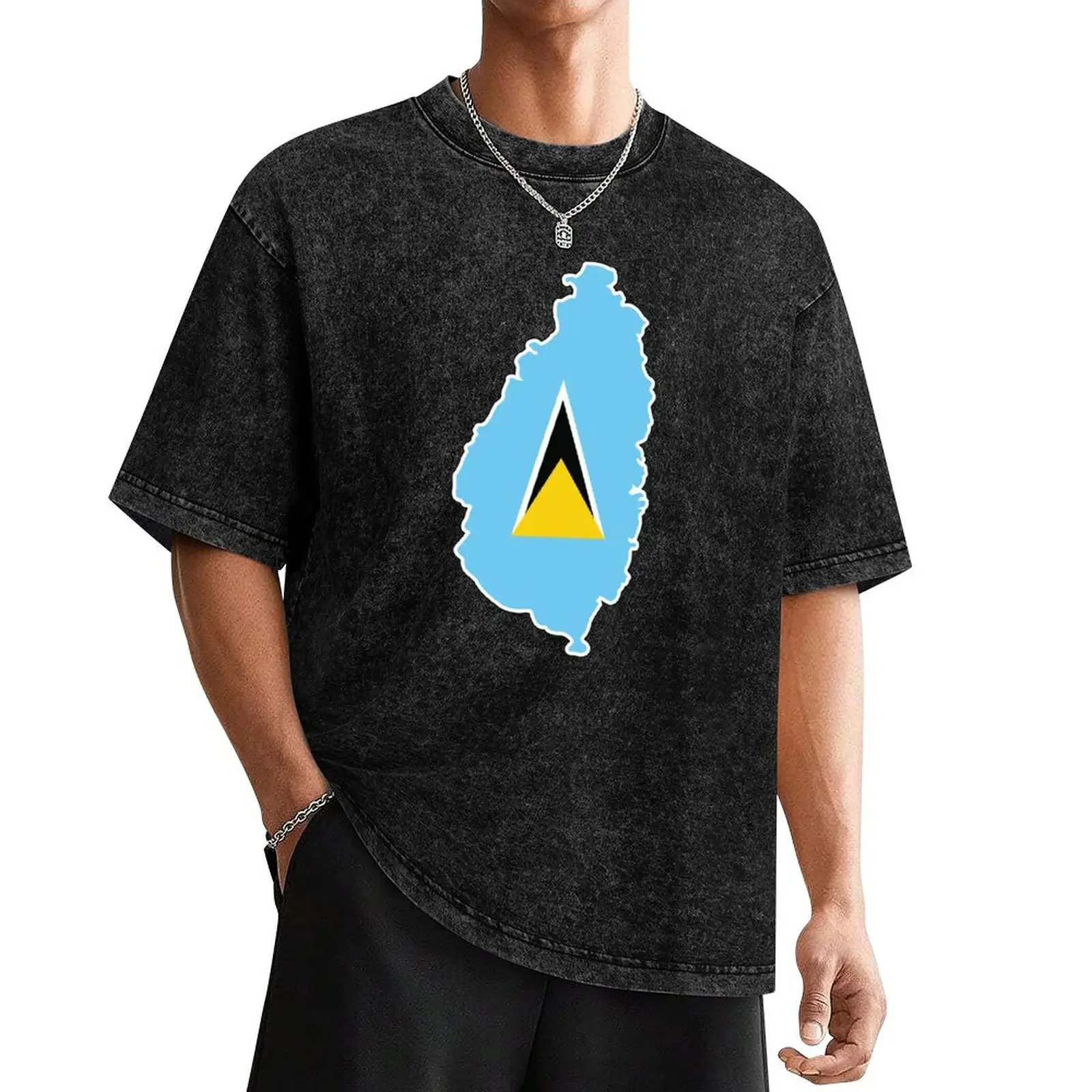 

St Lucia National Flag Clipped into Map of St Lucia T-Shirt graphic tee shirt graphic shirts fruit of the loom mens t shirts