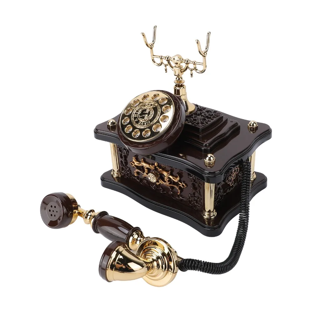 Brown Square Shape Telephone Music Box ABS Old Fashioned Style Vintage Music Box Retro Telephone Decor Home Decoration