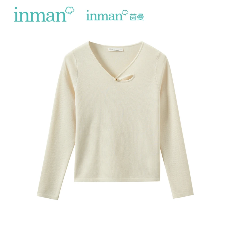 

INMAN Women Sweater 2023 Autumn Long Sleeve Hollow V-neck Slim Fit Knitwear Fashion Casual Simple Versatile Apricot Black Tops