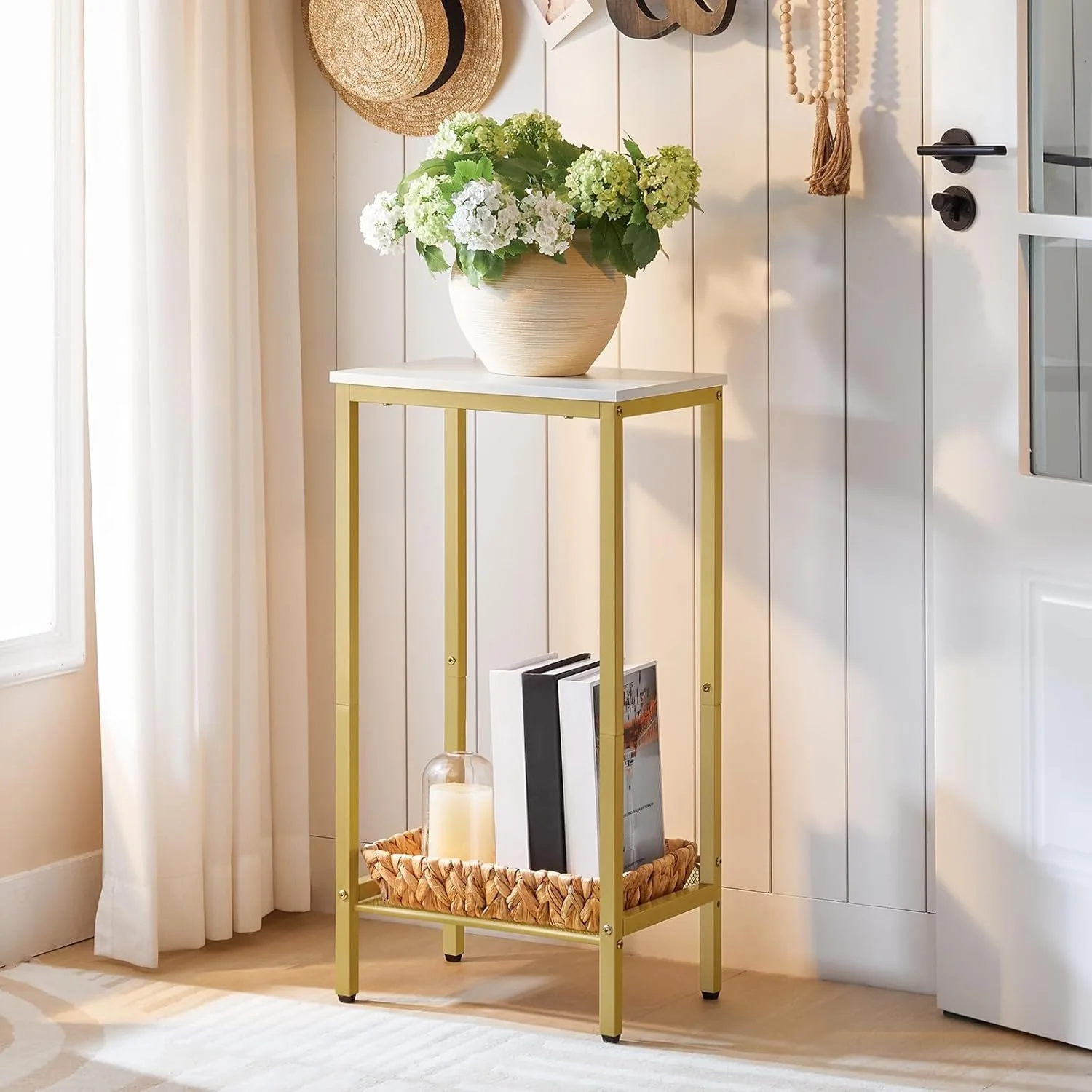 Industrial End Telephone Table with Adjustable Mesh Shelves, Small Entryway Table,  Small Table for Hallway, Living Room, Office