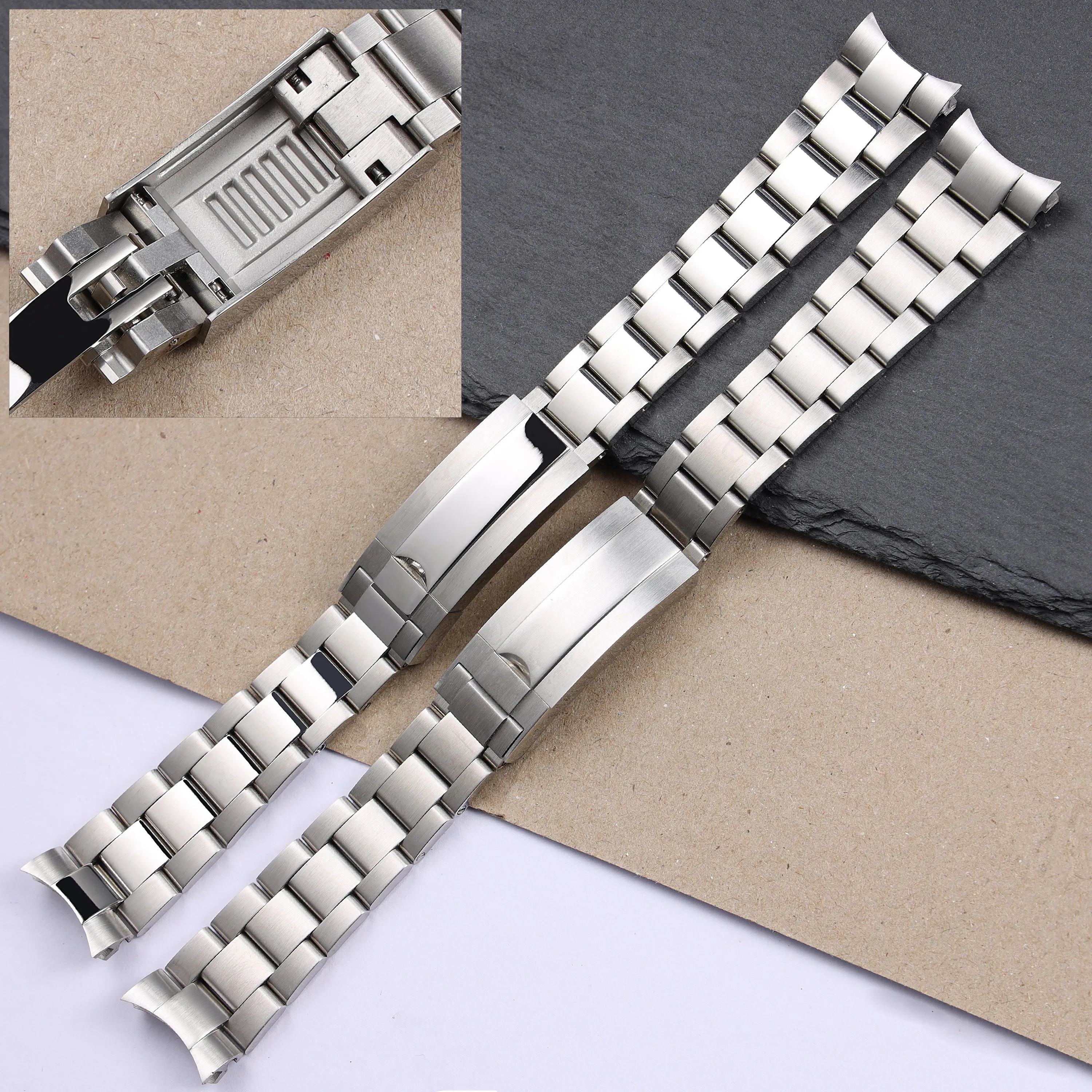 21mm 20mm Glide Lock Deployment Clasp Silver Solid Stainless Steel Watchband for Rolex Submariner Daytona Metal Strap Bracelet