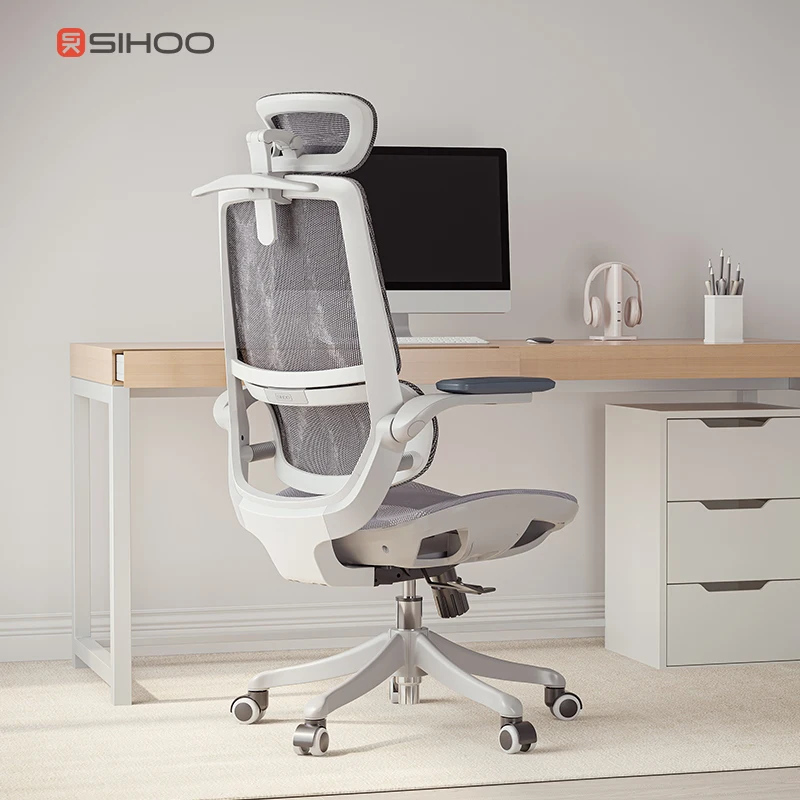 SIHOO M59AS Office Chair with 3D Adjustable Armrests Grey Lift Mesh Chair Modern Style Improves Posture with Raise Back Feature