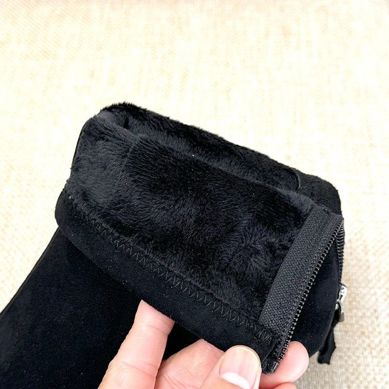 الفراء حذاء نسائي بكعب عالٍ حذاء من الجلد أشار تو أحذية فاخرة ماركة مضخات شتاء 2025 دافئ قصير أفخم الثلوج الأحذية تشيلسي بوتاس سيدة