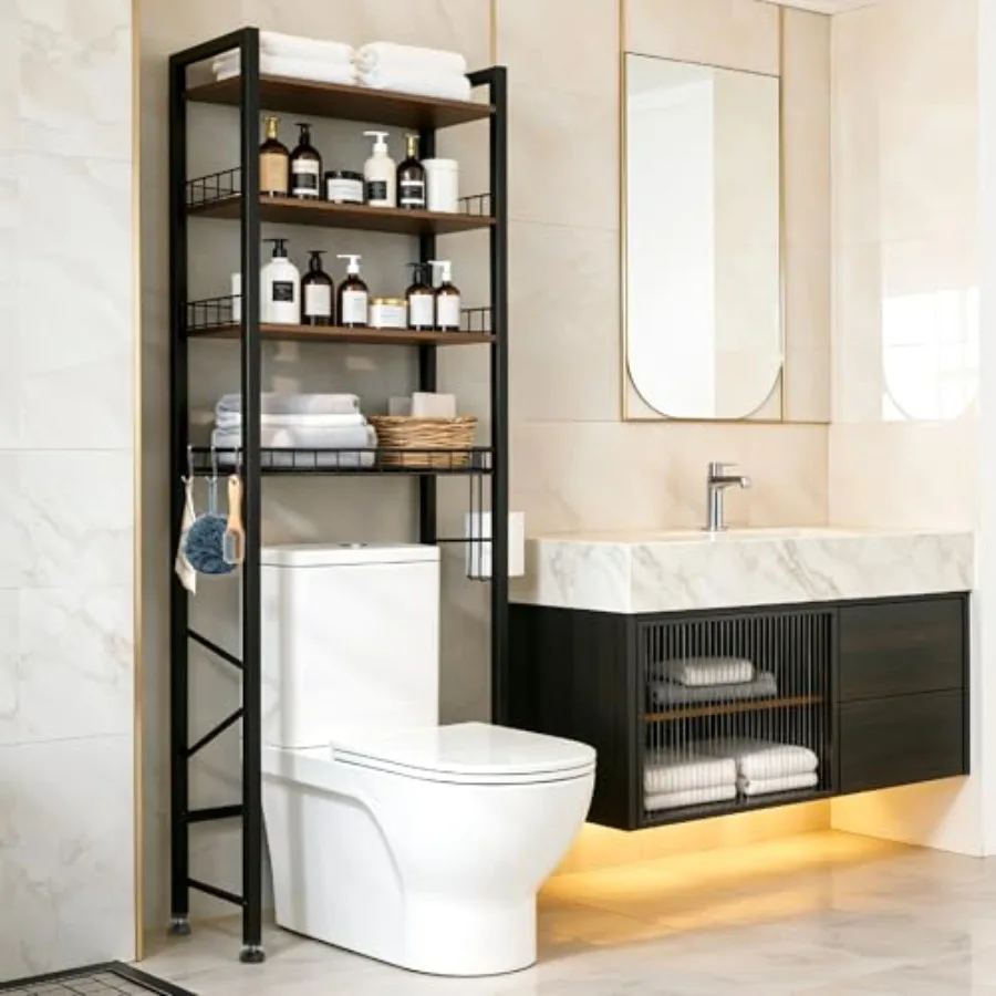 

4-ярусная полка-органайзер для ванной комнаты над унитазом с опорными ножками, регулируемая полка для хранения над унитазом