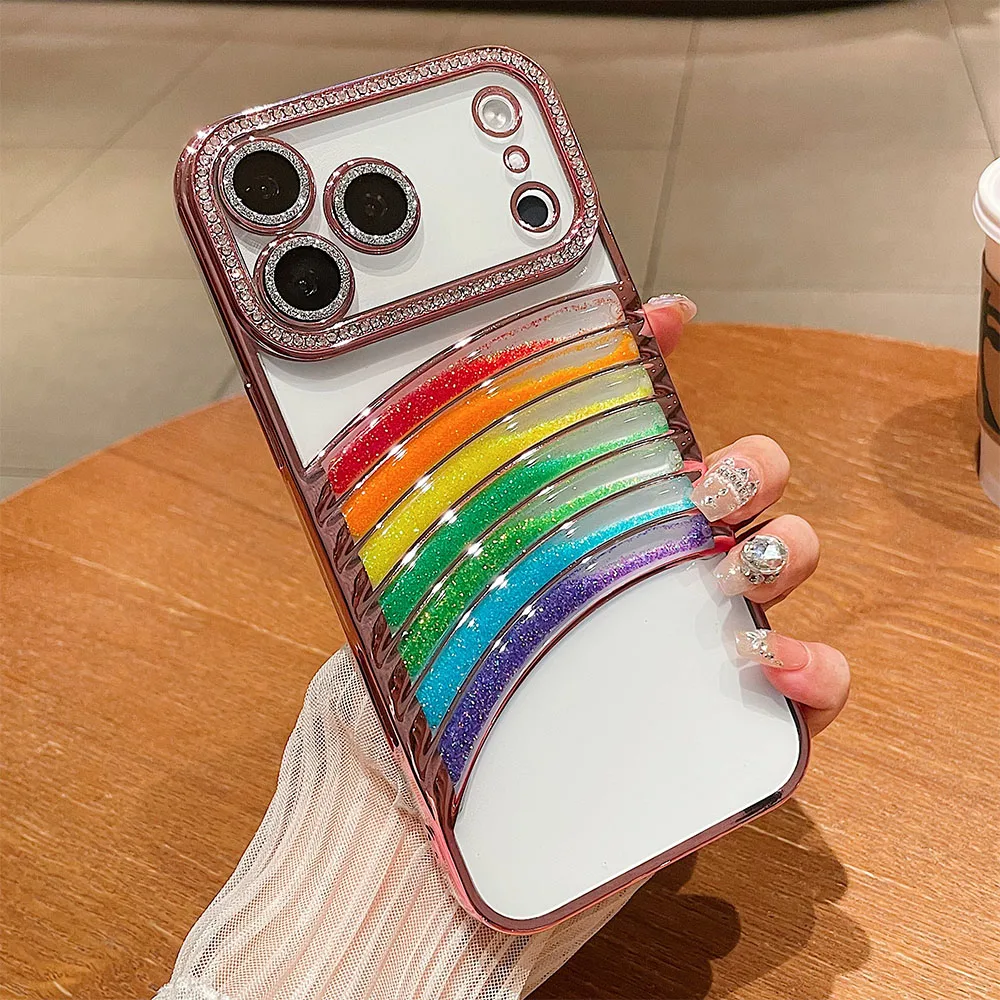 Etui na telefon z brokatowym tęczowym efektem ruchomego piasku, silikonowe, na iPhone 17 Pro Max 16 16E 15 14 13 12 11 Pro Max