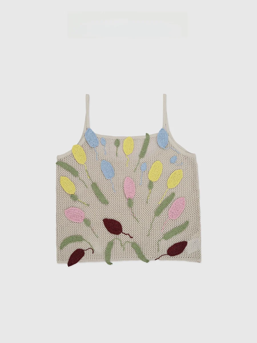 

Handmade Hooked Flower Hollow Le Summer Tank Top Oil Painting Sle Women's Slim Fit Cotton Blend Inner Wear ort H-Sle ...