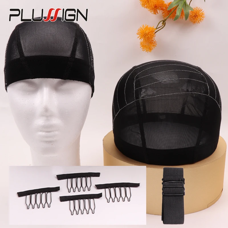 Plussign-gorro de peluca elástico sin pegamento con mapa de línea para hacer peluca, más fácil de coser en el cabello, gorro tejido estirable, forro de peluca