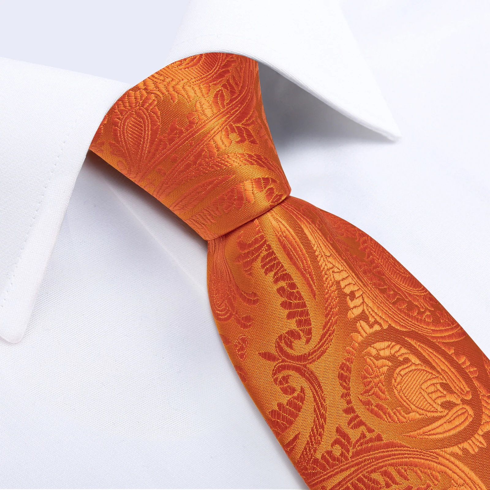 Luxury Orange Paisley Solid Luxury Silk Ties for Men with Handkerchief Cufflinks Tie Tack Chain Business Party Accessories Gift