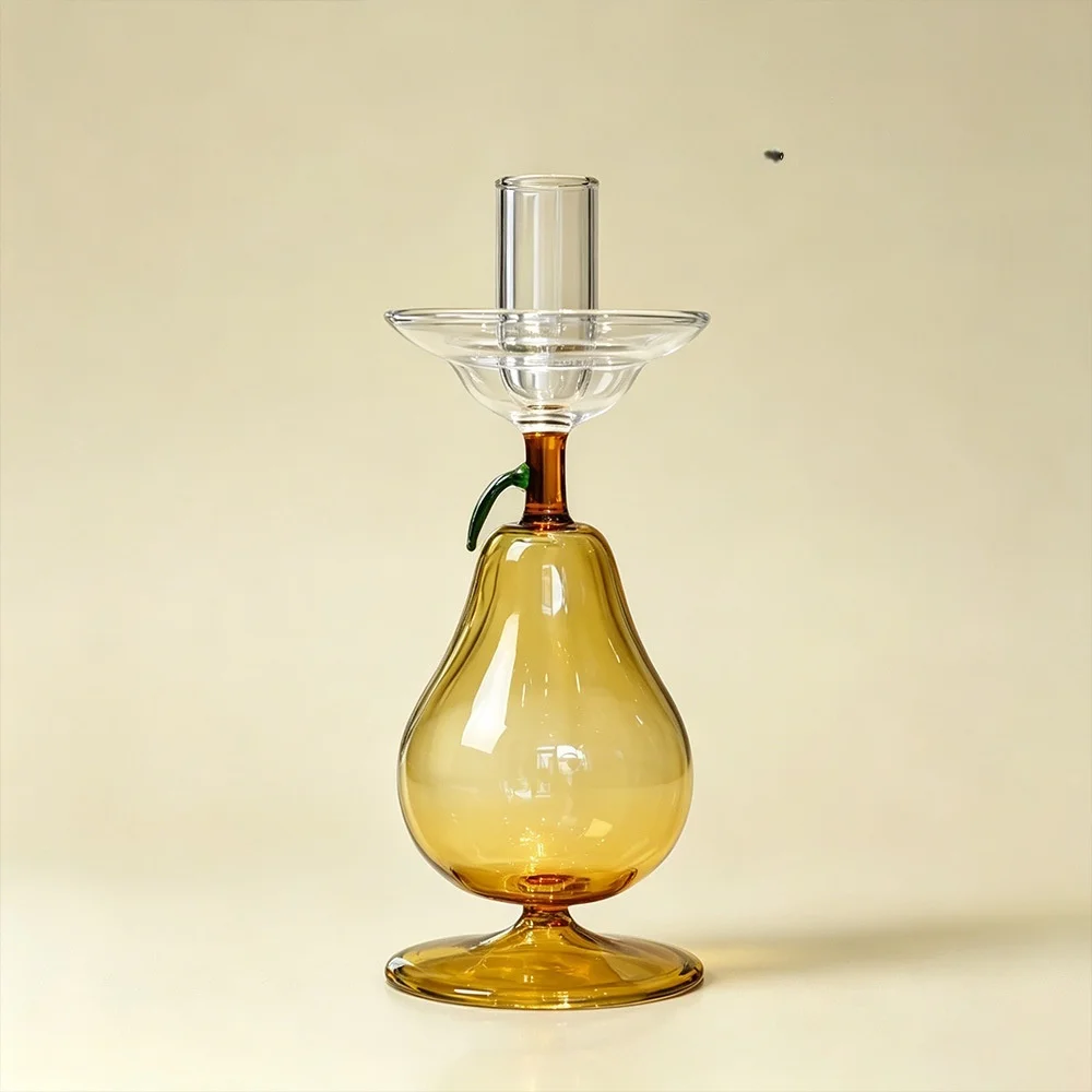 2pcs/lot Home Desktop Ornament Pear Shaped Glass Candle Holder Romantic Candlelight Colorful Candlestick