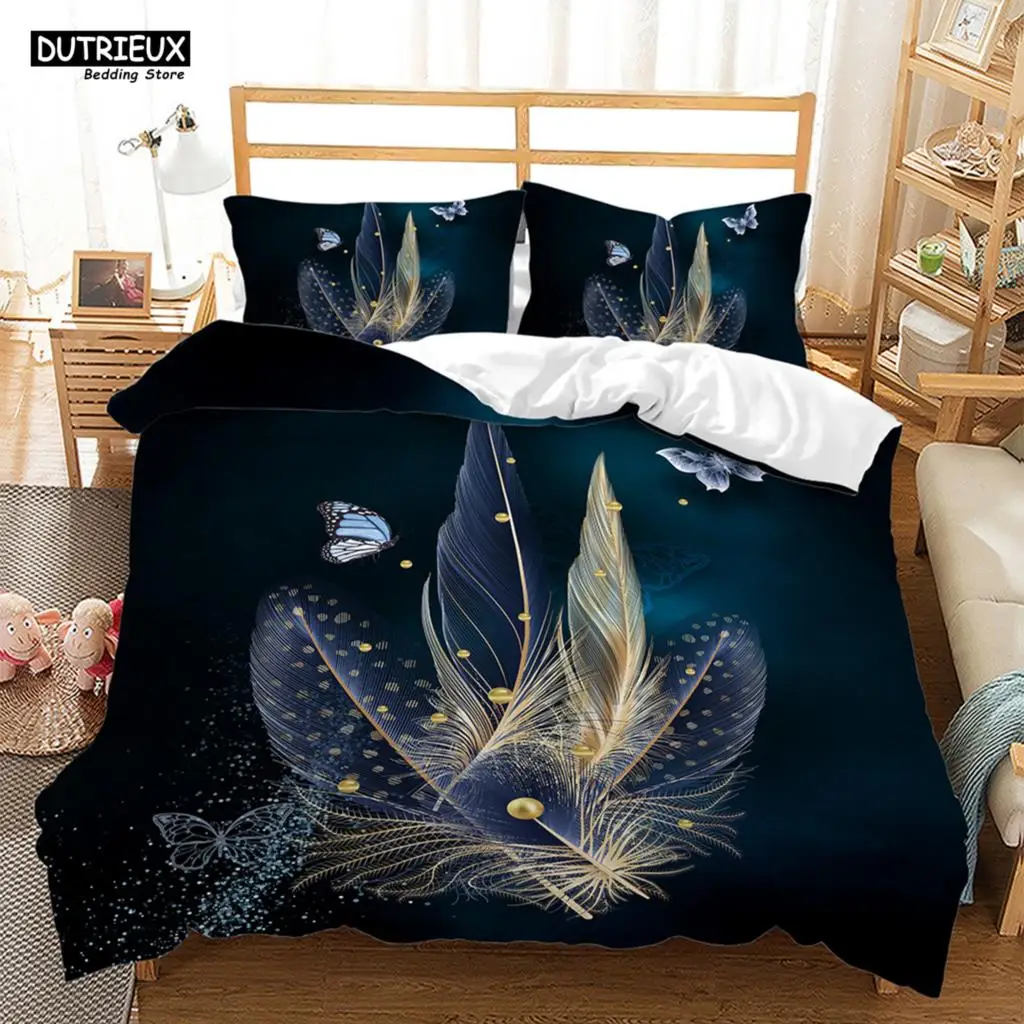 

Luxury Feathers Bedding Set Colorful Soft Animal Feather Duvet Cover Set King Queen Single Size Bed Linen Pillowcases For Women