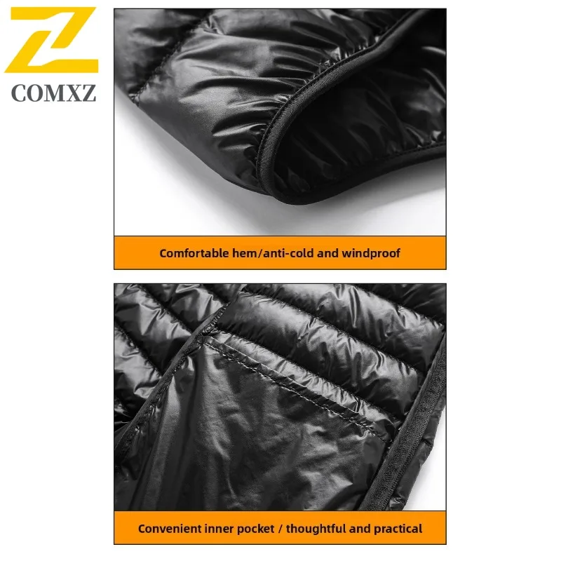 COMXZ Men's Winter Jacket Short Trendy Lightweight Casual Street Puffer Jacket Travel Versatile Solid Color Hooded Down Jackets