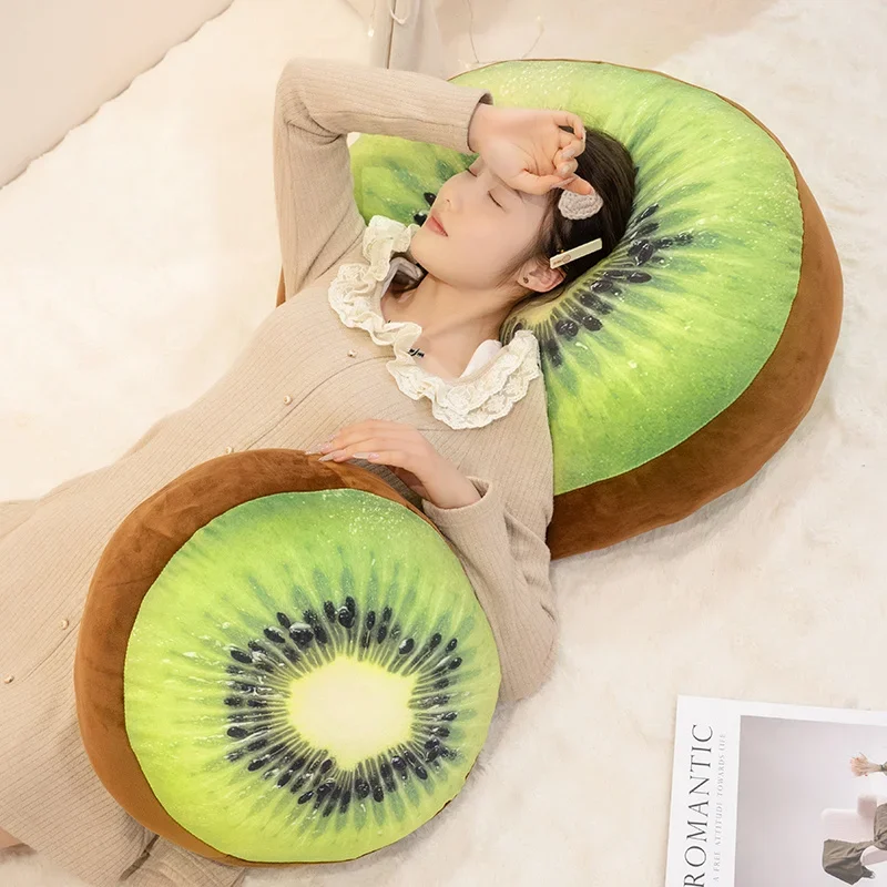 Criativo 3d kiwi macio redondo casa travesseiro decorativo de pelúcia almofada de assento de frutas cadeira de escritório almofadas traseiras