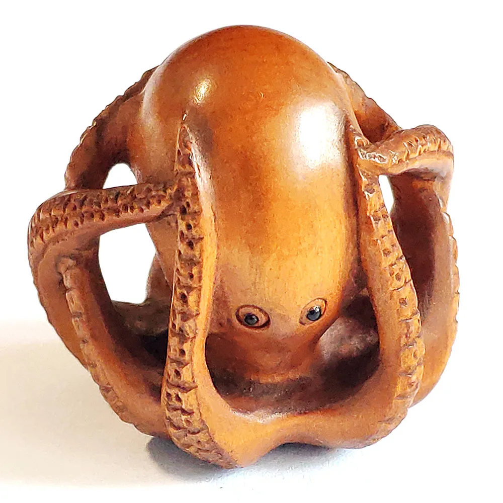 

Y8567 - 2 "резная вручную японская буксирная древесина Netsuke-красивый осьминог