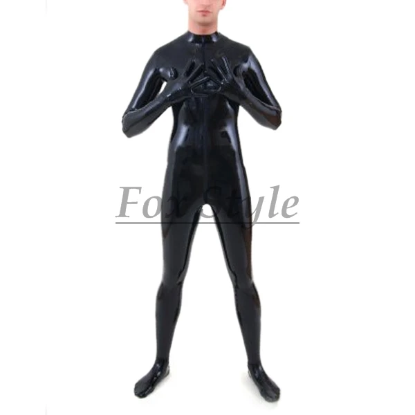 

latex Jumpsuit with latex sock & gloves for men black catsuit latex