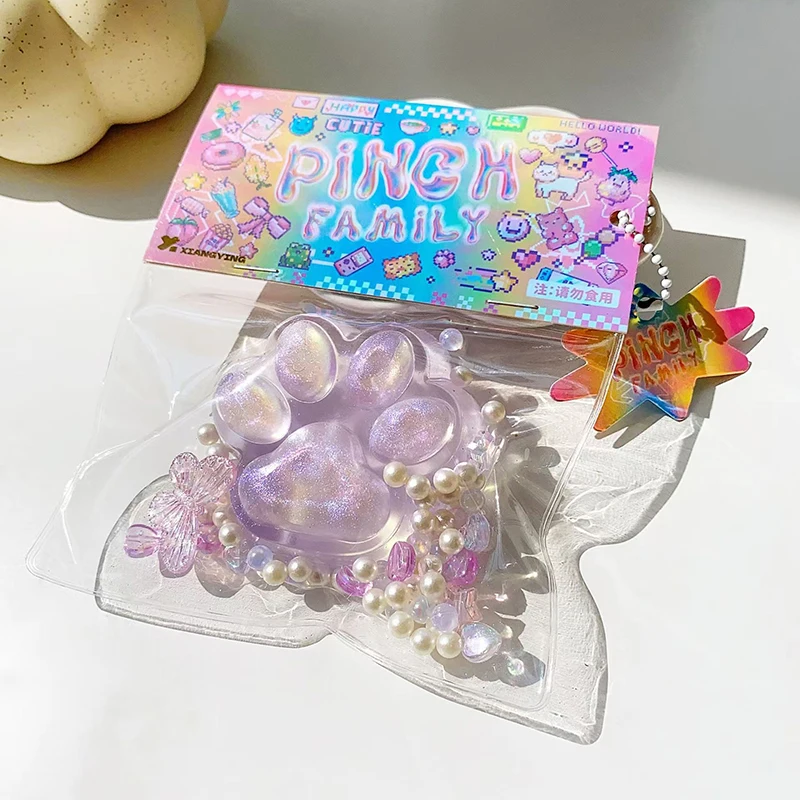 Cute Blingbling Cat Paw Pinch Toy Slow Rebound Sensory Toys Transparent Cube Squeeze Toy Gift Sticky Stress Relief Relax Toys