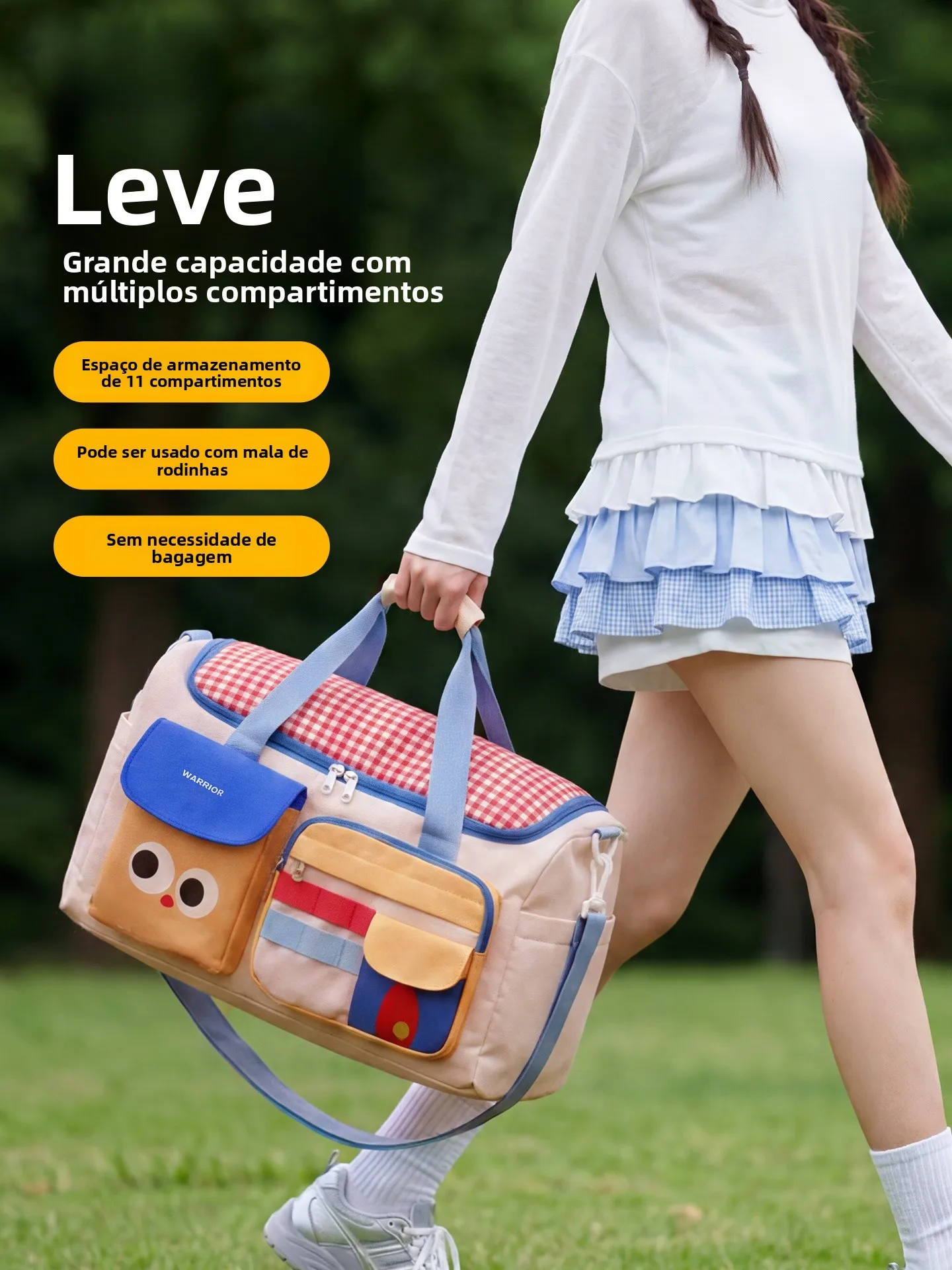 warrior-ladies-short-trip-handbag-lightweight-portable-luggage-high-aesthetic-value-large-capacity-dopaamine-travel-bag