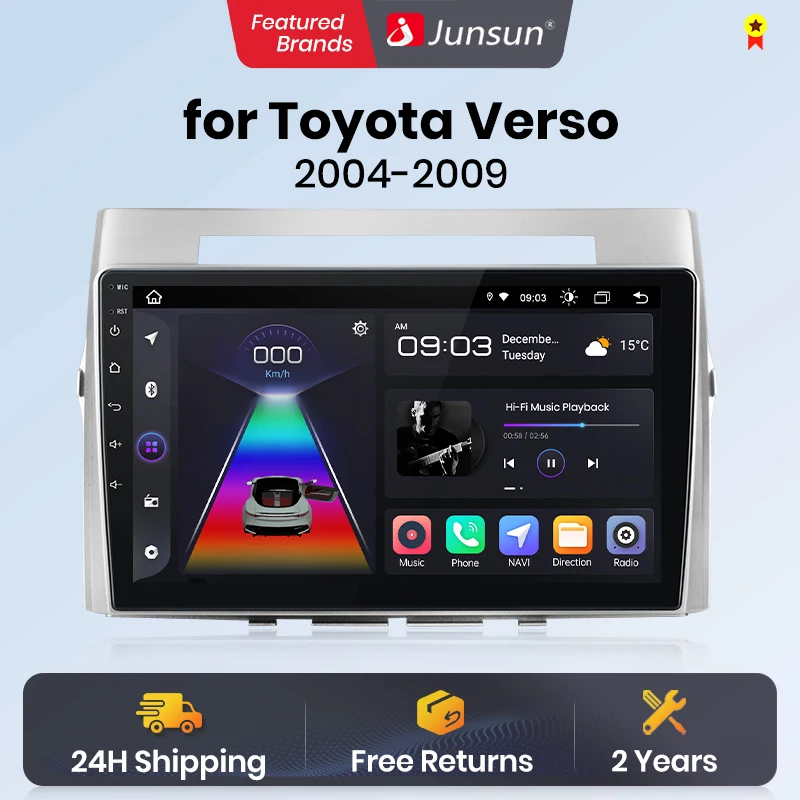 Junsun V1 AI Voice Wireless CarPlay Android Auto Radio for Toyota Corolla Verso 2004 - 2009 4G Car Multimedia GPS 2din autoradio