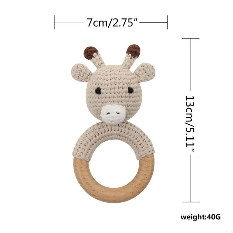 Y88D Baby Rattle Giraffe Crochet Molars Log Animal Teether Safe Wooden Mobile Pram Crib Ring Children Product
