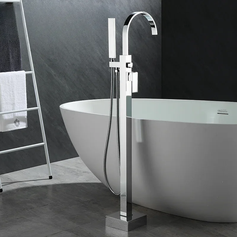 Bathtub floor-to-ceiling all-copper faucet, hot and cold mixing valve cylinder edge