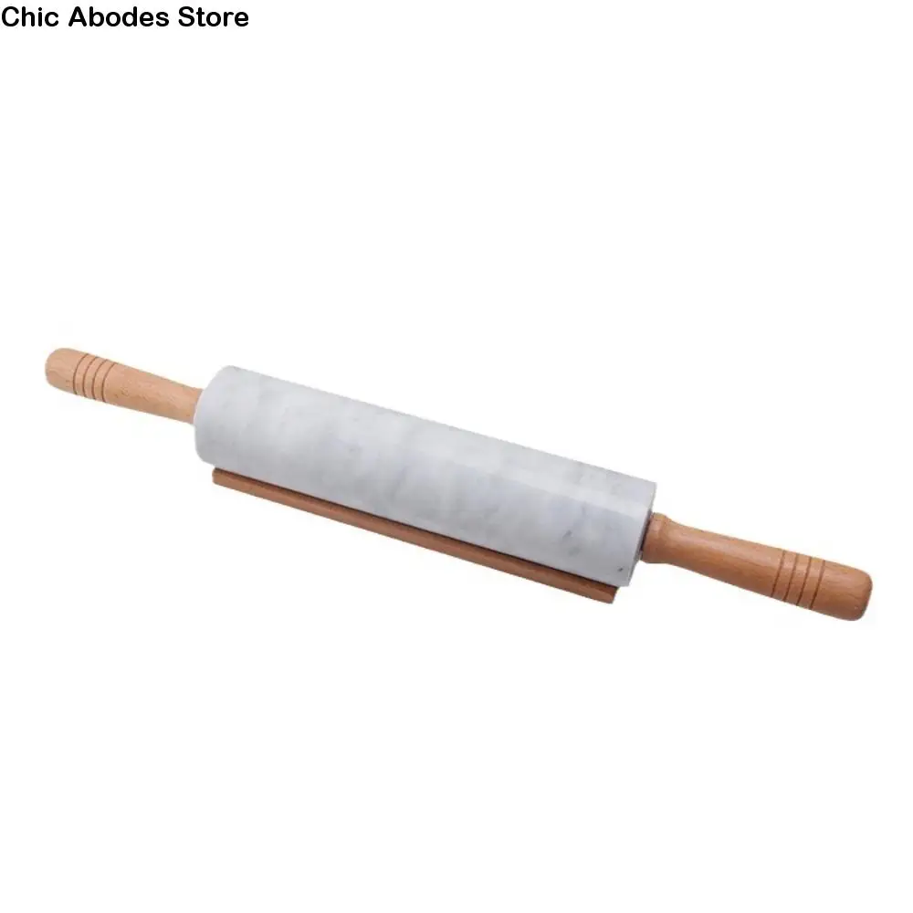 

Durable Wooden Handle Marble Rolling Pin Smooth Surface Nonstick Dough Roller with Storage Base Rolled-out Dough Stick Cookie