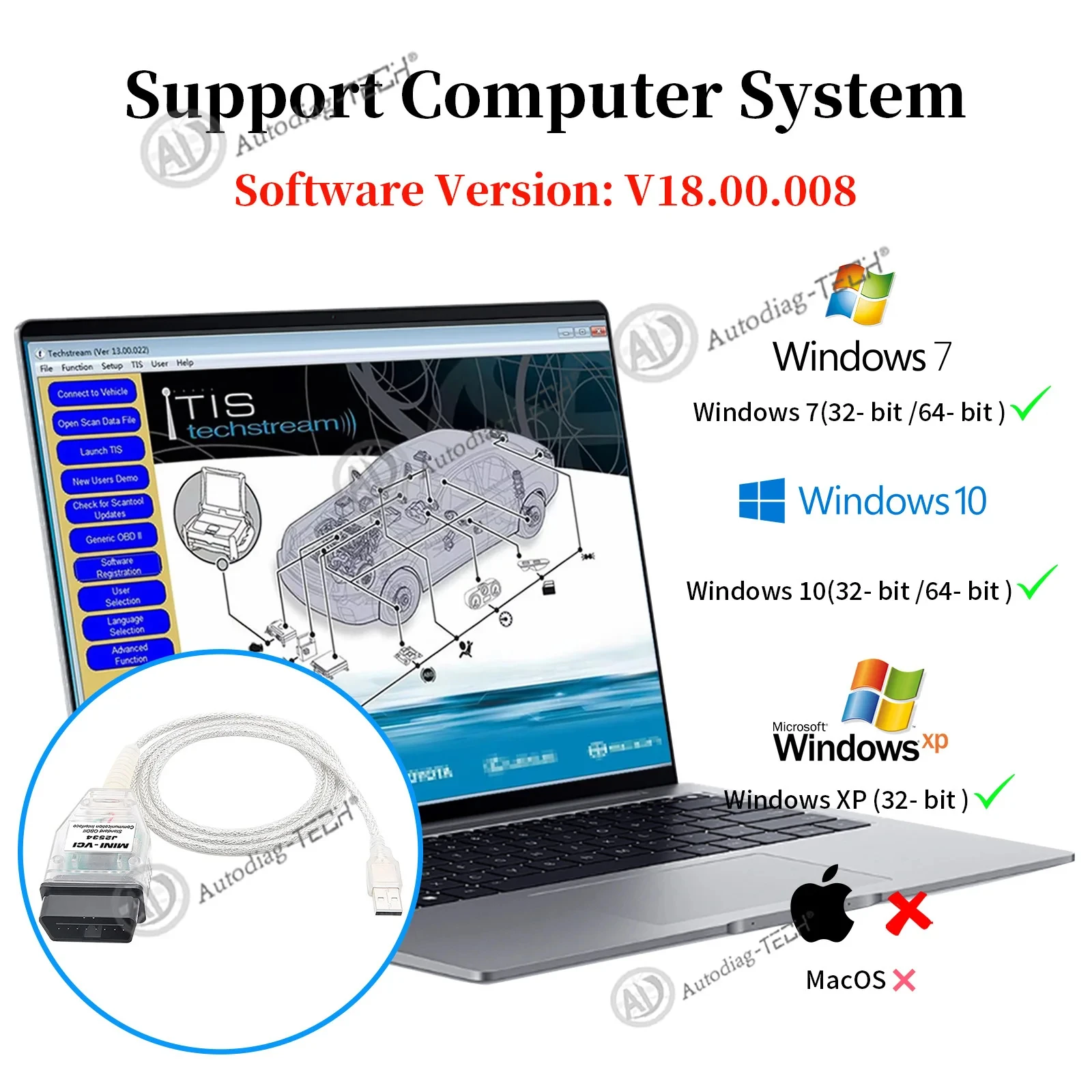 MINI VCI Scan Tool Für Toyota/Lexus TIS Techstream V18.00.008 Original FTDI FT232RL Auto J2534 OBDII Interface diagnose Werkzeug – Detail 7