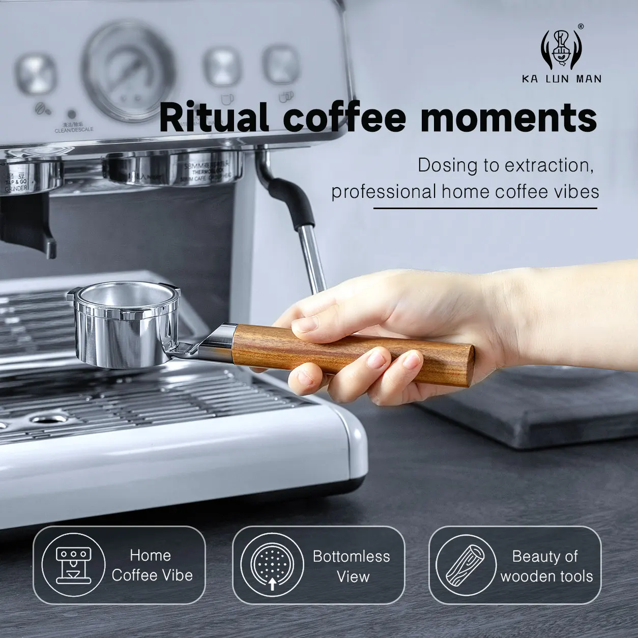 51mm 2‑Lugs Bottomless Portafilter, Flat Base No Tamping Stand Needed, Naked Visual Extraction for De'Longhi Espresso Machine