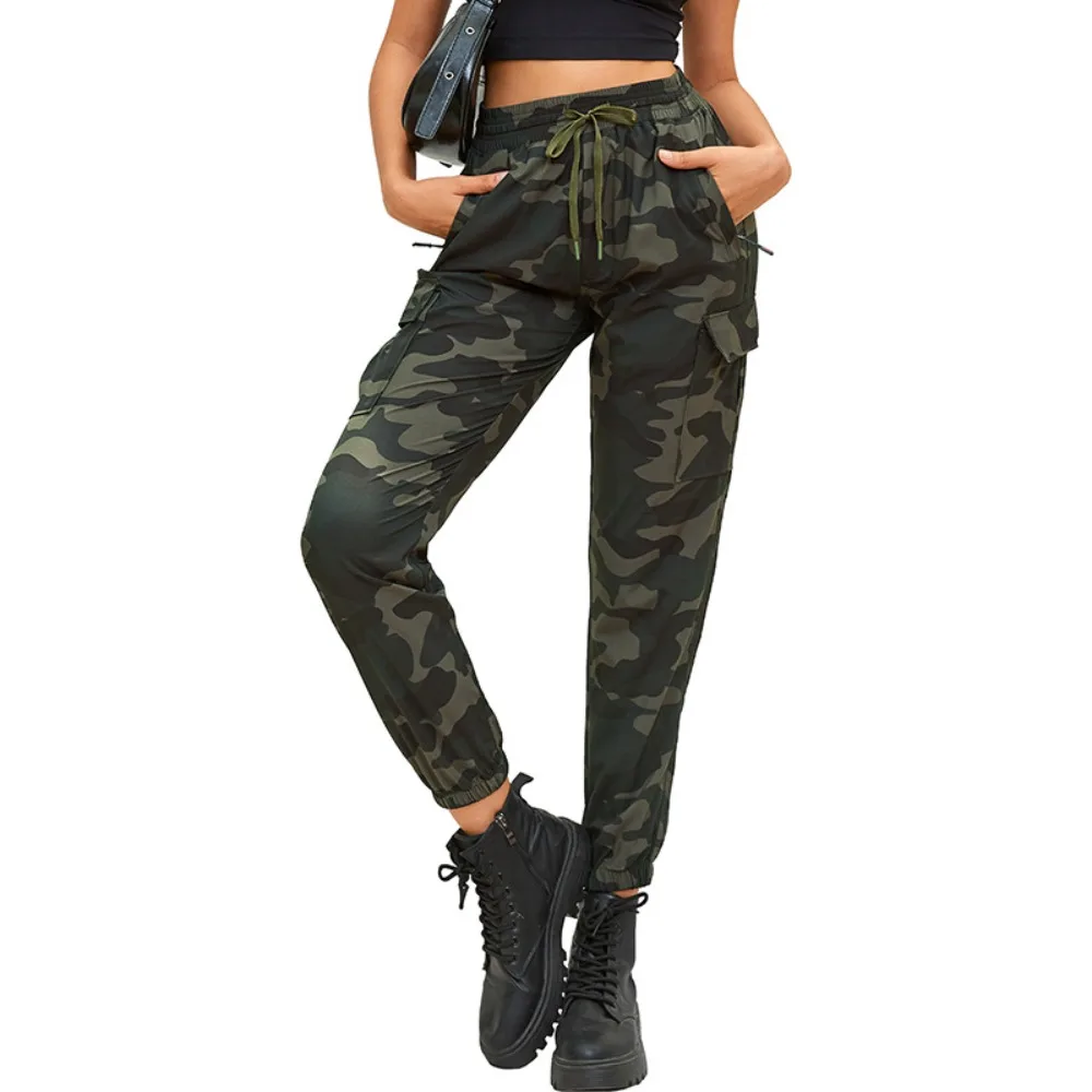 Été nouvelles femmes camouflage Joggers femmes cordon taille entraînement Yoga conique pantalons de survêtement piste manchette Sport pantalon avec poches
