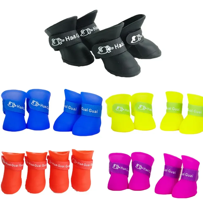 4Pcs Anti-slip Rain Shoes Dog Cat Rubber Boot Dogs Cats Pet Foot Cover Puppy Waterproof Socks Small Medium Dogs Protect The Paw